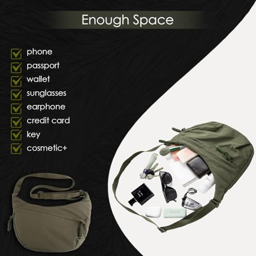 Image of Stvin Crossbody Travel Sling Bags for Women and Men, Crescent Shoulder Purse Bag with Zipper & Adjustable Strap, Half - Moon Shaped Waist Bag, Unisex Chest Bag - Nylon Fabric