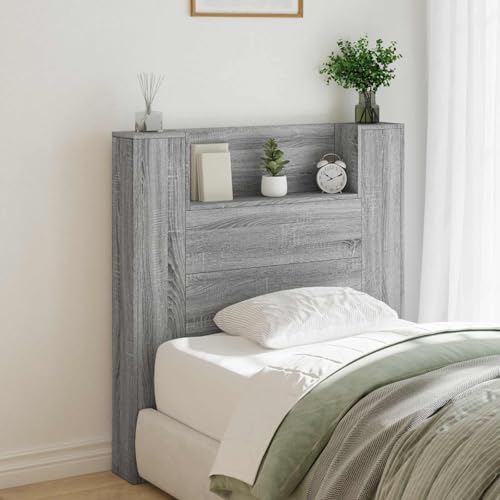 Testiera per letto a LED moderna, con mensole, 100 cm, colore grigio, montaggio a parete, con mensola, design elegante, per camere da letto in stile contemporaneo.
