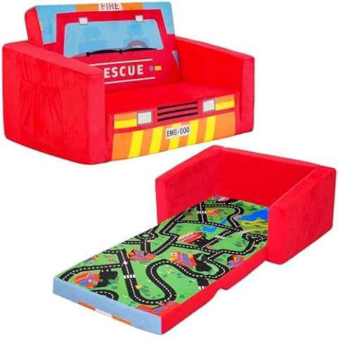 MallBest Kids Sofas Children's Sofa Bed Baby's Upholstered Couch Sleepover Chair Flipout Open Recliner(Red/Fire Truck) Cover