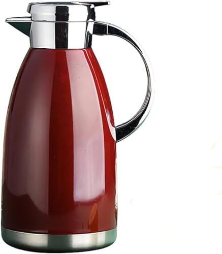 魔法瓶保温卓上ポット ステンレ おしゃれ真空二重構造 ティーポット コーヒーポット 広口 洗いやすい 開閉簡単 高い保温効力 ホットとコールドデュアル使用 ヨーロピアンスタイル おしゃれ 業務 オフィス 家庭用やかん (2.3L,ダークレッド)