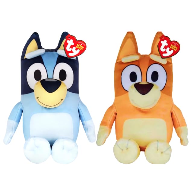 TY Bluey Beanie Babies Set of 2, Bluey and Bingo 17CM, Soft Plush Toy for Kids Collectible, Cuddly Plushies