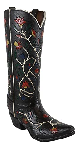 Ebros Gift Rustikaler Cowboy-Stiefel aus schwarzem Leder mit floralem rotem Rosenreben, dekorative Figur oder florale Vase, Pflanzgefäß, Tischregal, Arbeitsplatte