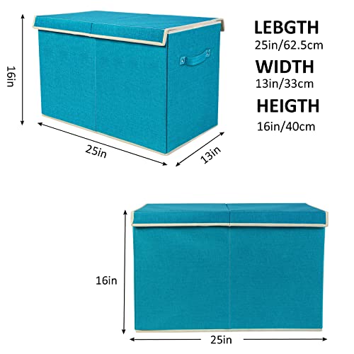 popoly Large Toy Box Chest Storage with Flip-Top Lid, Collapsible Toy Bin Storage Organizer for Boys, Kids, Girls, Toys, Playroom Organizers, 25"x13" x16"(Linen Teal)