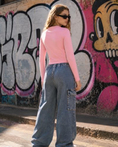 Image of Tween Girls Clothes 2 Piece Long Sleeve Top + Denim Cargo Pants, Teen Girls Fall Clothing Set, Sizes 7-16 Years