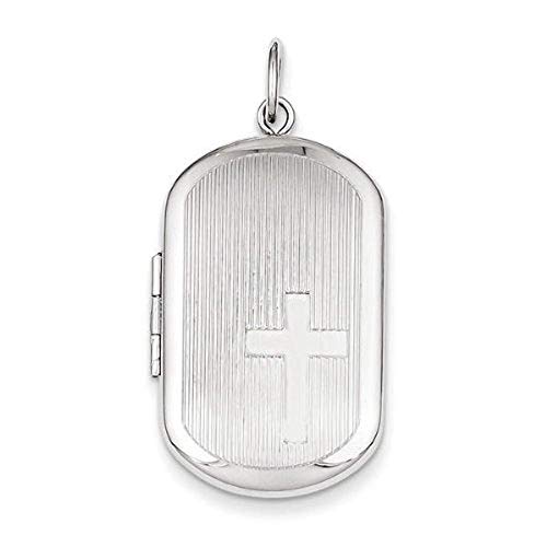 PicturesOnGold.com Sterling Silver Dog Tag Cross Locket 1 Inch X 1-1/4 Inch in Sterling Silver