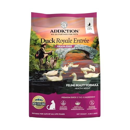 Addiction Duck Royale – Cage-Free New Zealand Duck Recipe – Feline Beauty Blend - Complete & Balanced - Gentle on Digestion - Grain-Free Dry Cat Food for All Life Stages – 4lbs