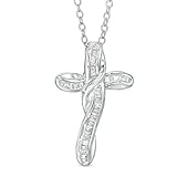 Stil: Ilona Silvernshine Jewels 0,2 Cts Baguette D/VVS1 Diamant Kreuz Anhänger w/18 Kette in 14 K Weiß Gold pl