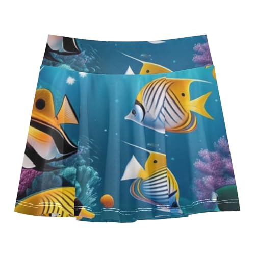 Joisal Underwater Scene Colorful Fish Coral Kids Tennis Skirts Blue Pink Athletic Shorts Girls Skorts Pleated Skort 4t