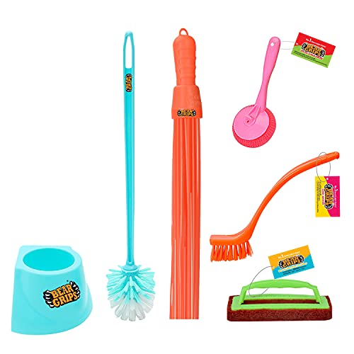 BEAR GRIPS Premium 5 items Bathroom Cleaning Set with round toilet brush and stand, Tile Scrubber, Basin brush, Plastic Kharata broom and Nylon multipurpose brush