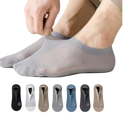 Men Ultra Thin Liner Non Slip No Show Socks, Seamless Mesh Sweat-Absorbent Breathable Cotton Low Cut Socks
