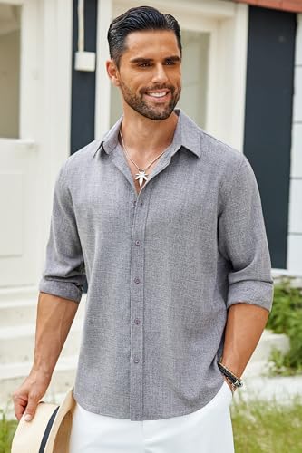 Coofandy Men'S Linen Long Sleeve Button Down Casual Untucked Shirts Button Up Wrinkle Free Oxford Shirts thumb #4