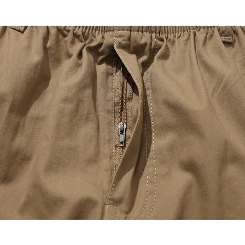 Men's Lightweight Casual Cargo Pants Cotton Elastic Waist with Drawstring Wild Cargo Hiking Pants4