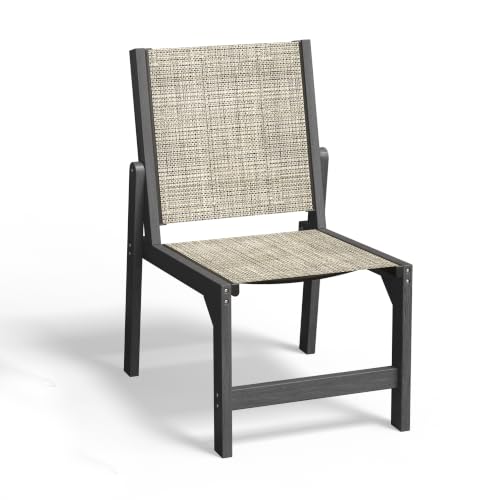 Image of Ciokea HDPE Outdoor Dining Chair, Patio Stackable Porch Chairs, Grey | All-Weather Armless Furniture with Breathable Teslin Fabric. Suitable for Outdoor Leisure in Backyard, Pool, Lawn & Garden..