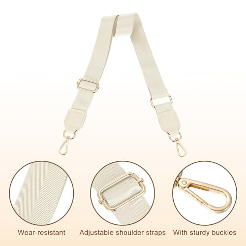 Image of uxcell Wide Shoulder Strap, 3.8cm Adjustable Purse Strap Replacement Crossbody Strap for Shoulder Bag Handbag, Beige, Gold Square Mouth Buckle