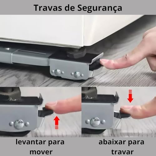 Base Suporte Ajustável com Rodinhas para Geladeira, Fogão, Máquina de Lavar e Móveis resistente refo