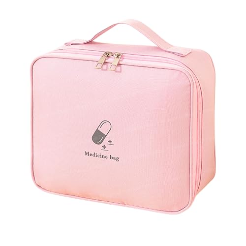 Image of FunBlast Travel First Aid Bag - Medical Portable Medicine Storage Bag, Waterproof Pill Organizer with Mesh Pocket, Zippered Medicines Bag for School, Travel, Camping (Pink)