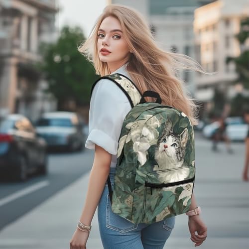 Cat in Lilies Print Kids Backpack with Animal Design School Bookbag for Students Boys Girls4