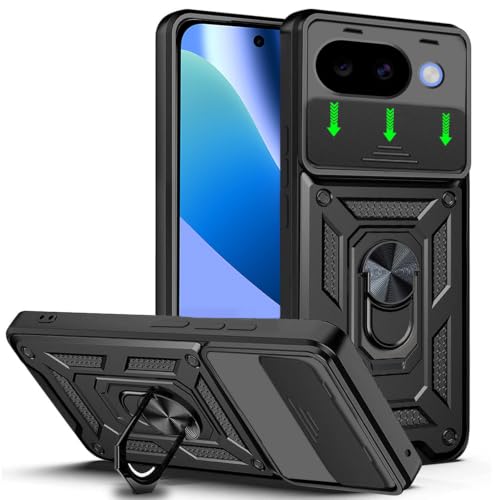 Image of AESTMO Tough Armor Google Pixel 10A 5G Bumper Back Case Cover | Ring Holder & Sliding Camera Shield Cover | 360 Degree Protection Back Case Cover for Google Pixel 10A 5G (Black)