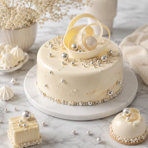 Image of Silver Edible Pearls 4 Sizes Wedding Sprinkles Nonpareils for Cake Decorating & Ice Cream