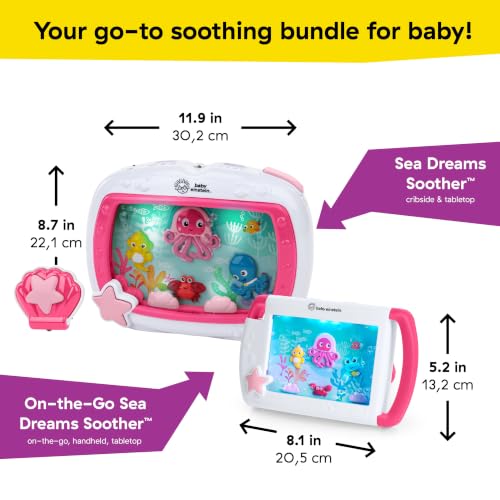 Image of Baby Einstein 2-in-1 Sea Dreams Soother On-the-Go Gift Set, Musical Crib Toy Sound Machine and Portable Aquarium Toy, Ages Newborn and Up, Pink