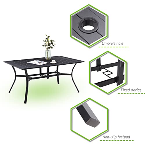 Vicllax Outdoor Patio Dining Table For 6, 59"X 38" Metal Slatted Tabletop With Umbrella Hole For Patio Lawn Deck #TOP4