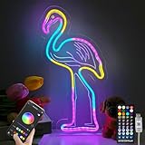 Eeutiwe Flamingo Neon Sign with APP Control & Remote, Color Changing Neon Sign for Wall Decor for Bedroom/Living Room/Parties, Pink Flamingo Night Light Gift for Home Decor Lovers