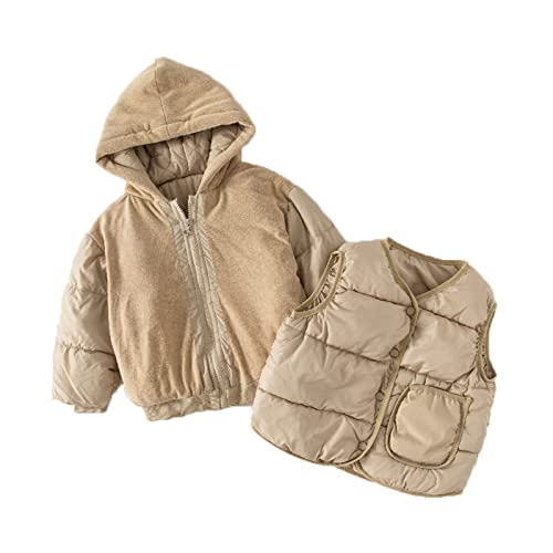 Kids Loose Snowsuit Toddler Boys Winter Long Sleeve Thicken Solid Colour Warm Fleece Vest With Coat Jacket