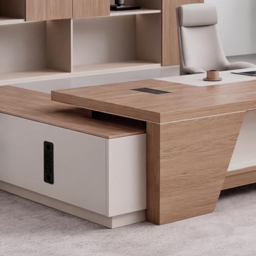 Image of Lakdi The Furniture Co Director & CEO L-Shape Office Table Executive Desk Made in Particle Board with Locking Drawer, Reversible Orientation, Wire Manager 5-Year Warranty & Free Assembly-LDL-612