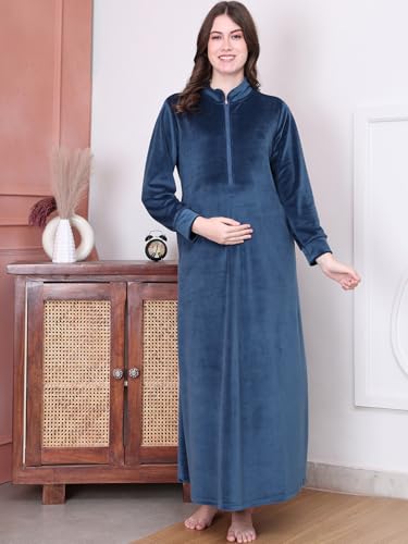 Image of Secret Wish Solid Velvet Maternity Nighty Full Length