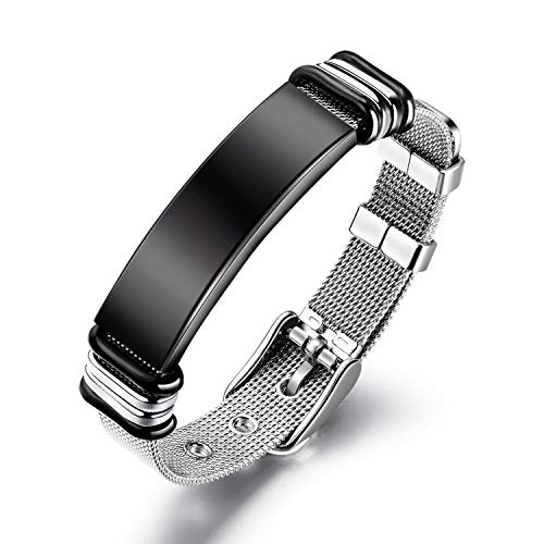Emibele Bracelet for Men, Mesh Stainless Steel Bracelet Simple Fashion Wrist Accessories Gift for Men - Black