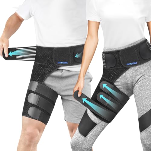 Image of Sciatica Pain Relief Devices, Hip Brace for Women Men, Thigh, Groin, Hamstring Compression Sleeve (Black, Extra Large, Right leg)