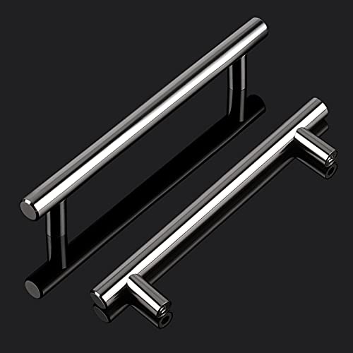 Image of Probrico 20 Pack Kitchen Cabinet Handles 6-3 /10 inch Hole Center Polished Chrome Cabinet Pulls - Euro T Bar Drawer Pulls Stainless Steel Cabinet Hardware for Bathroom, Closet, Wardrobe