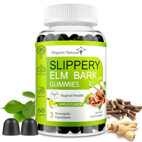 Slippery Elm, Slippery Elm Bark Gummies for Women & Men, with Organic Marshmallow & Maca Root, Soothe Gut, Digestive, Throat & Respiratory*, Vaginal Health Wetness & Vitality, Vegan - 60 Gummies