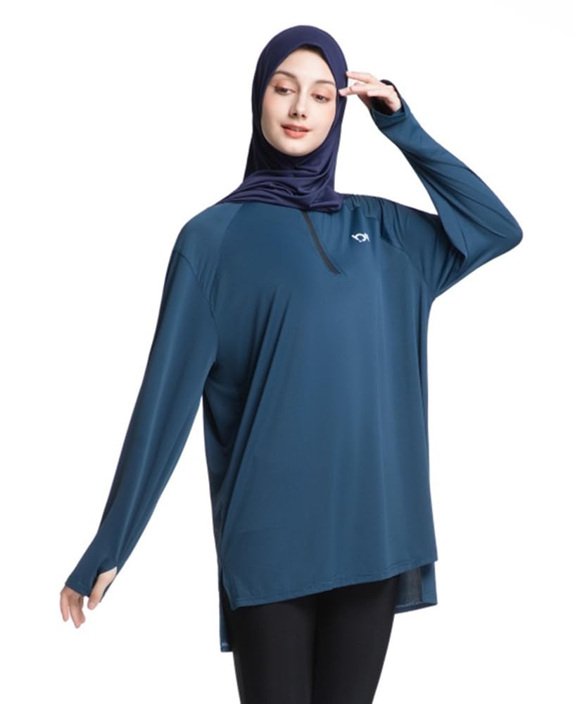 Modest Long Sleeve Shirts for Women Quick Dry Athletic Top Yoga Running Workout Tees for Muslim Women