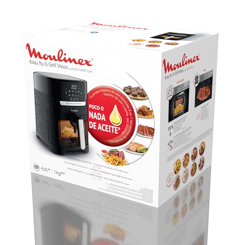 Moulinex Friteuse sans huile + Gril, Fenêtre amovible, Capacité XL 4,6 L, Jusqu'à 6 personnes, Air Fryer, Écran tactile, 8 programmes automatiques, Easy Fry & Grill Vision, EZ506820