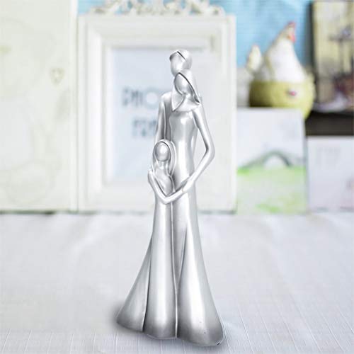 Dreamseden Family Of 3 Sculpture Statue, Abstract Resin Parents & Daughter Figurine Art Ornament For Home Decoration Anniversary First Child Gifts, Silver #TOP4