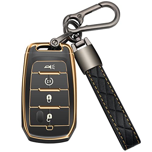 Cozla For Dodge Key Fob Cover With Keychain Tpu Car Key Case Holder 360 Degree Protection Compatible With 2019-2023 Dodge Ram 1500 2500 4 Buttons Smart Key (Black) #TOP5