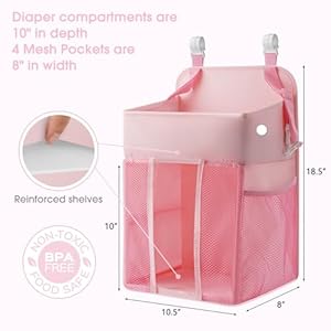 Maliton Hanging Chaning Diaper Caddy–Crib Diaper Organizer–Diaper Stacker for Crib Playard or Wall Nursery Caddy Organizer for Cribs Playard Baby Essentials Storage