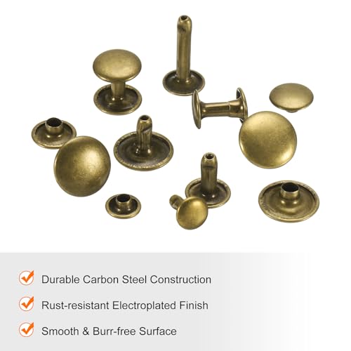 QUARKZMAN Zestaw 60 podwójnych zaślepek skórzanych nitów, 10 x 10 mm okrągły kaptur metalowe nity do obróbki skóry pasek tkanina kołnierz torba naprawa dekoracja, brąz