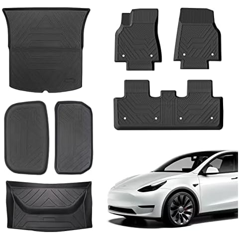 ZIUQAB Floor Mats for 2021 2022 Tesla Model Y, TPE Full Set Floor Liner Cargo Mat Trunk Mat Waterproof Cargo Liner Interior Accessories, 5PCS Mats for 5-seat Tesla Model Y Cover