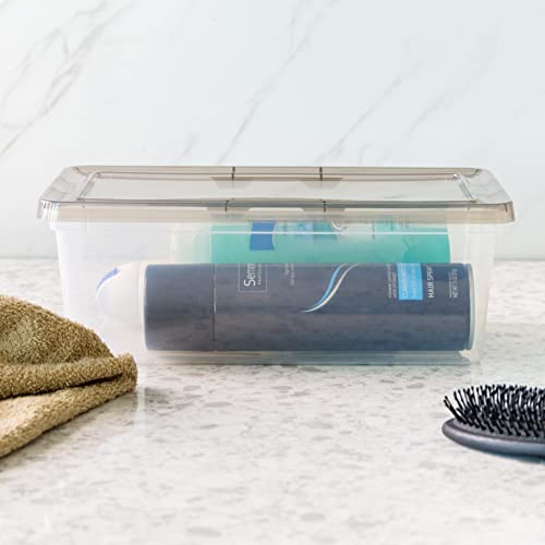 Iris Usa 6.7 Qt. Plastic Storage Container Bin With Latching Lid, 12 Pack, Stackable Nestable Shoe Box Tote Shoebox Closet Organization School Art Supplies - Clear/Smoke #TOP6