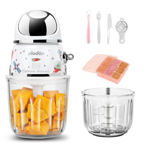 Image of Plodon Baby Food Maker Mini Cute and Small Food Processor Puree Blender Grinder Chopper 1.2 Cup Glass Bowl with 6 Blade Electric (Spaceman-White)