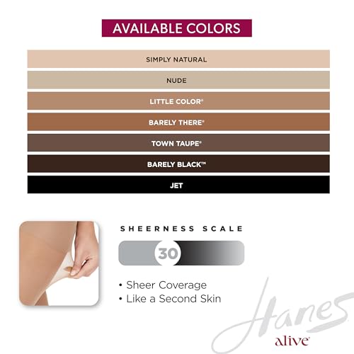Hanes Alive Control Top Reinforced Toe Sheer Pantyhose for Ultimate Comfort and Support, Nude, Size E (Pack of 1) — view 5