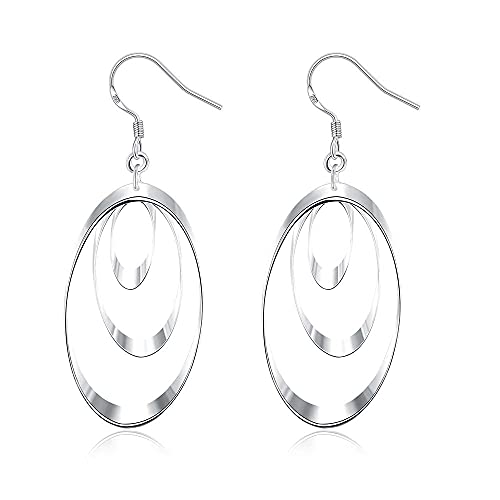 Boucles d'oreilles trois cercles argent anti-allergie longues pampilles de mariage