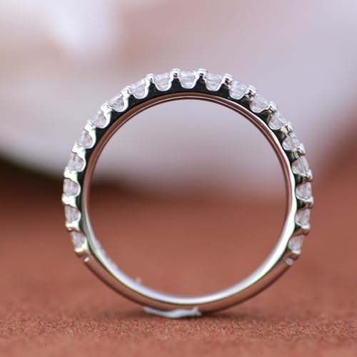 14K Gold Band Rings, 2.5mm Moissanite Half Eternity Bands Womens Band Ring4