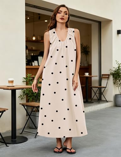 Image of Women Flowy Maxi Dress Ruched Sleeveless Long Dress Vacation Fashion Summer Casual Loose Fit Sundress with Pockets