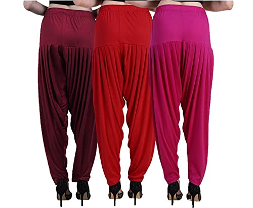 Image of CASUALS Women's Regular Fit Viscose Drawstring Patiala Harem Pants Combo Pack 3