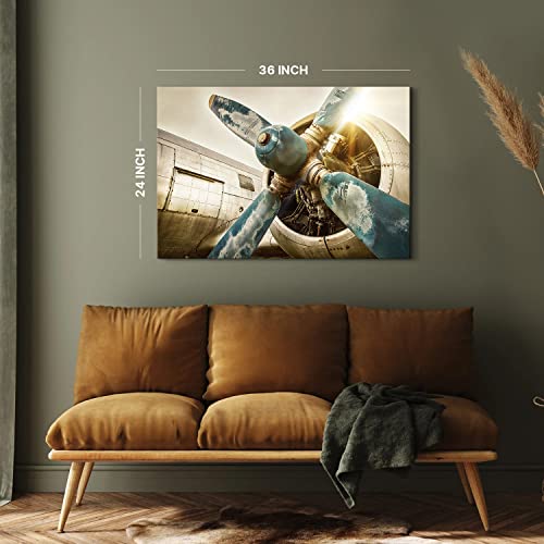 Image of Airplane Wall Art Vintage Military Aviation Fighter Jet Canvas Poster Wall Decor 60x90 cm, Large Retro Sunset Aircraft Plane Propeller Picture Artwork for Living Room Bedroom Office Home Decoration