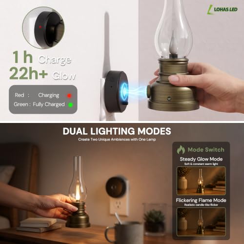 Image of L LOHAS LED Flameless Candles Night Light, Rechargeable Plug in Night Light | LED Kerosene Lamp Night Lights Plug into Wall, Dimmable Flickering Flame Vintage Oil Lamp, Dusk to Dawn sensor Nightlight