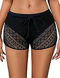 Zonsaoja Women's Swim Shorts Waistband Swimsuit Bottom Board Shorts Lace Hollow Swimming Heart Shaped S